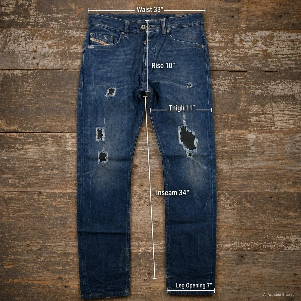 Diesel Braddom Blue Eyecons 2011/2 Distressed Repaired Jeans Mens 31x34 Italy